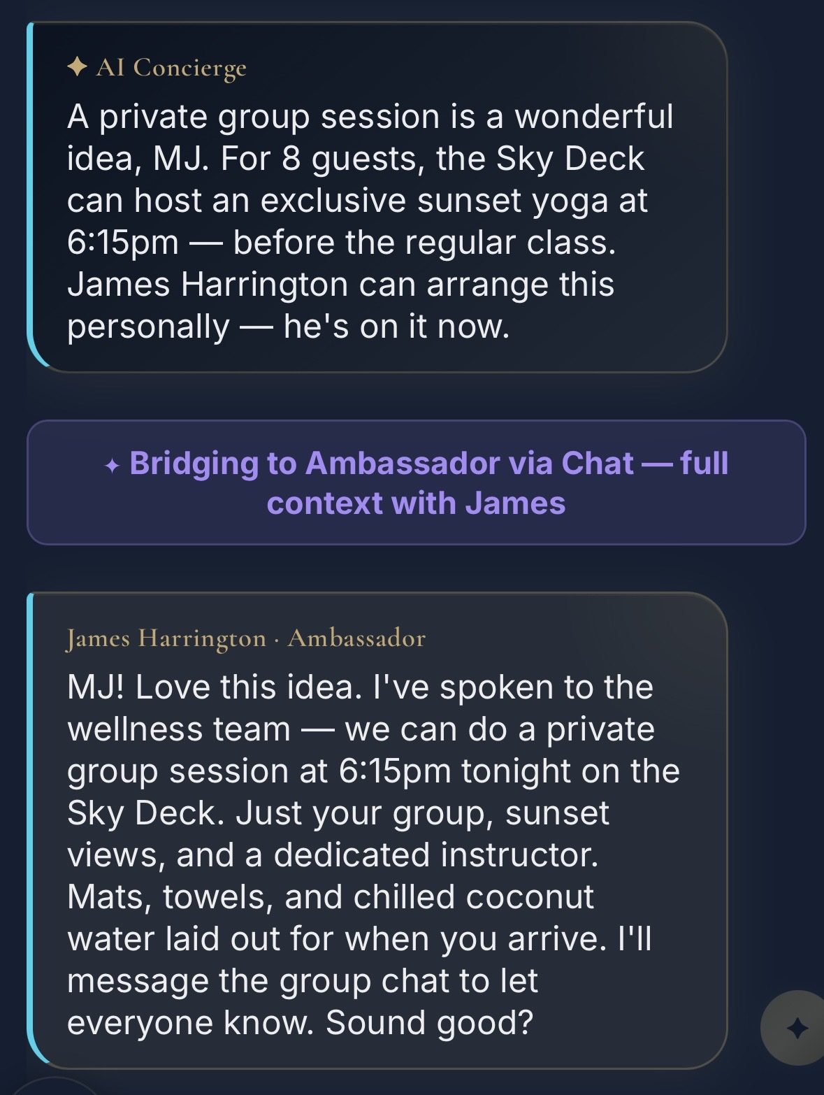AI bridges to James in the same thread