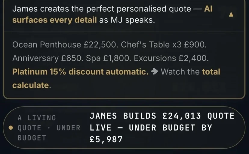 Living quote with price, venue and group decision context