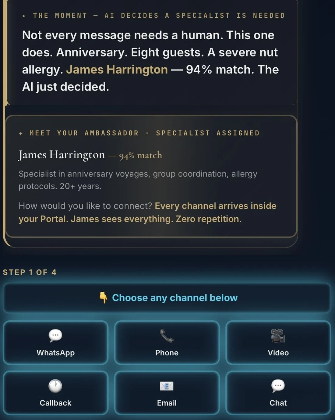 AI concierge extracts intent and selects an Ambassador