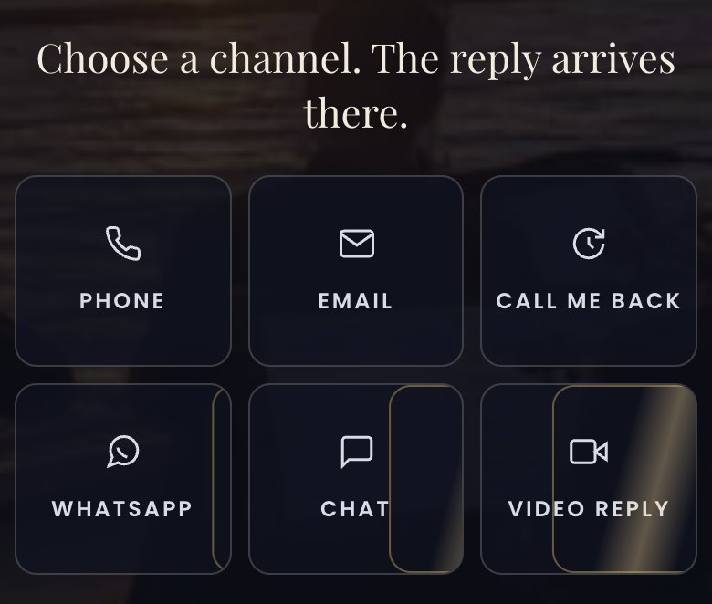 The Cruise build: choose a channel and the reply arrives there; phone, email, call me back, WhatsApp, chat and video reply